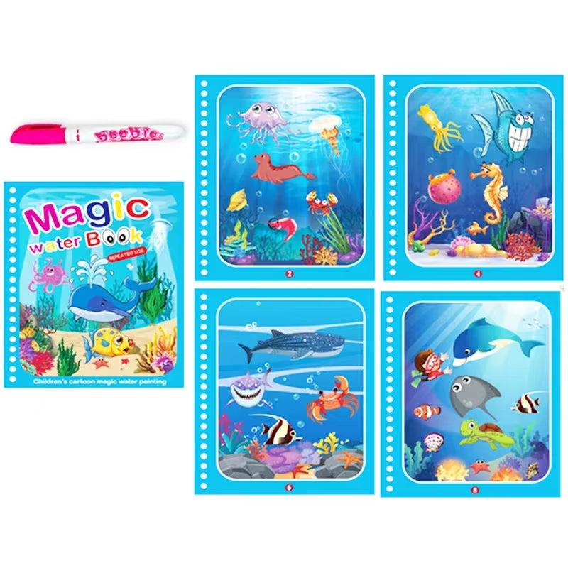 Children Early Education Toys Magical Book with Pen Water Drawing Toys Gift Reusable Coloring Book Magic Drawing Book
