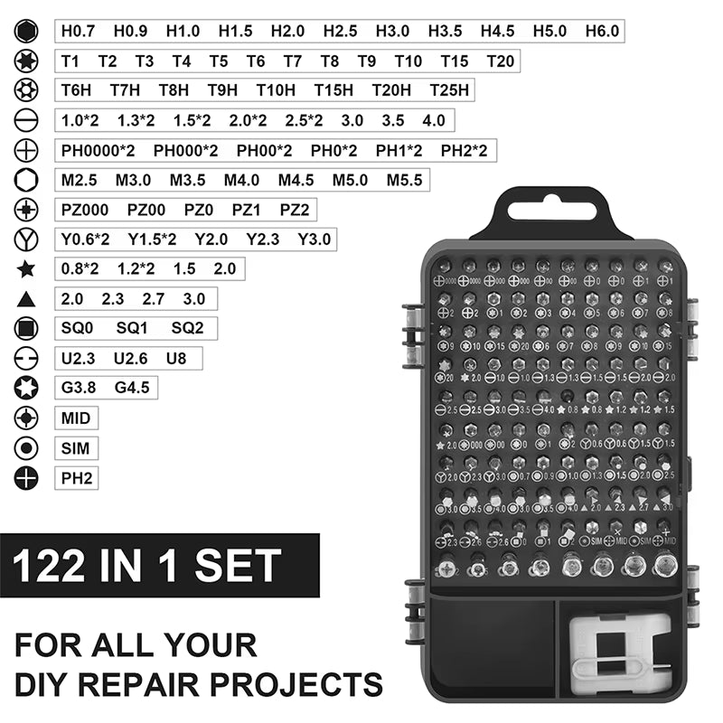 122 in 1 Precision Screwdriver Set Magnetic Drill Bits Phillips Torx Bits Nut Driver Professional Electronic Repair Tools