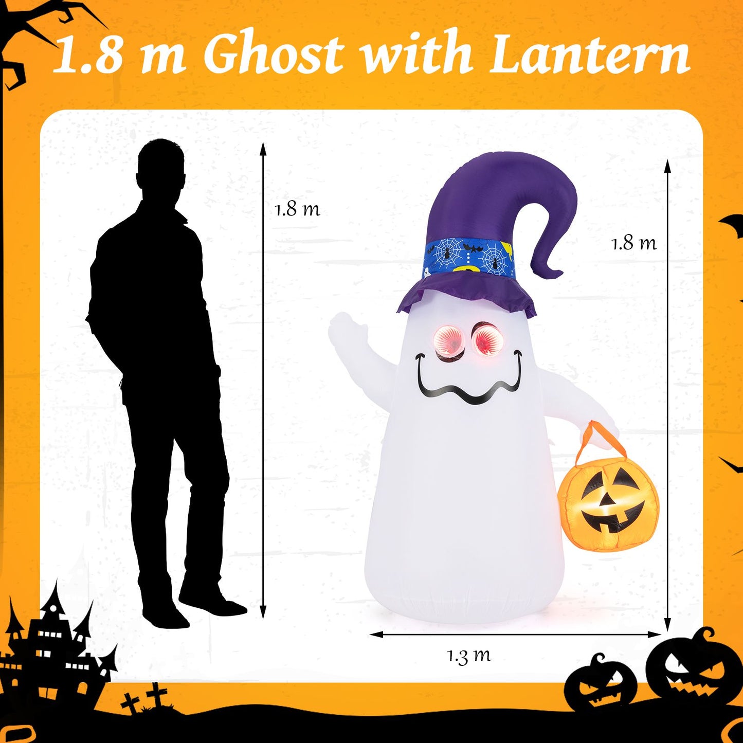 180 CM Halloween Inflatables with Dimming Infinity Mirror Lights