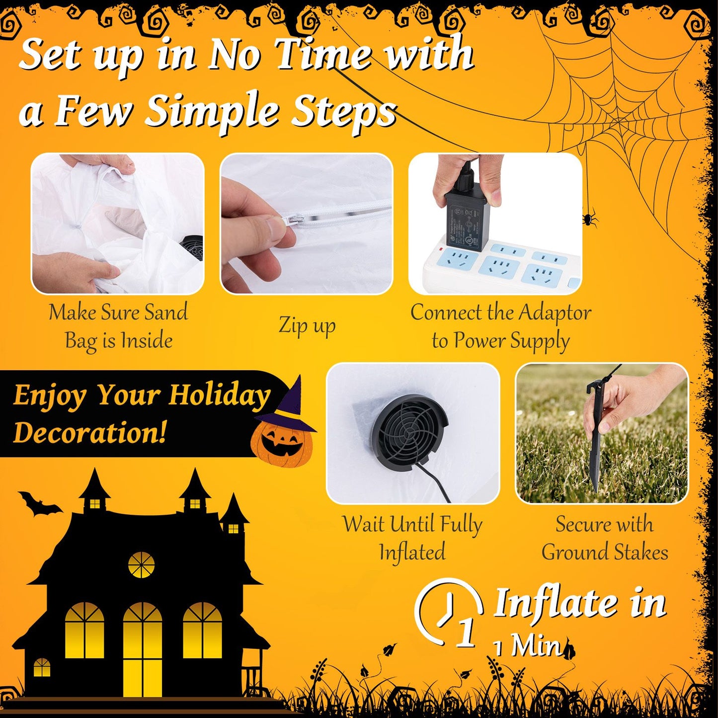 180 CM Halloween Inflatables with Dimming Infinity Mirror Lights