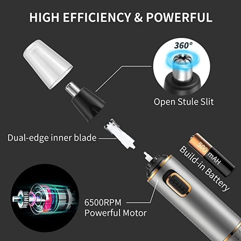 Nose Hair Trimmer for Men,4 in 1 Rechargable Nose Trimmer Men 2025 Professional Upgrade Painless Noses Hair Trimmer Dual Edge Blades with IPX7 Waterproof for Easy Cleansing,Grey Gold