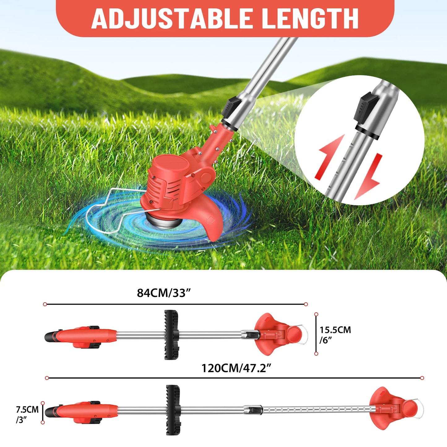 Electric Lawn Mower 21V Cordless Grass Trimmer Length Adjustable Cutter Household Garden Tools 36000RPM Battery with Battery