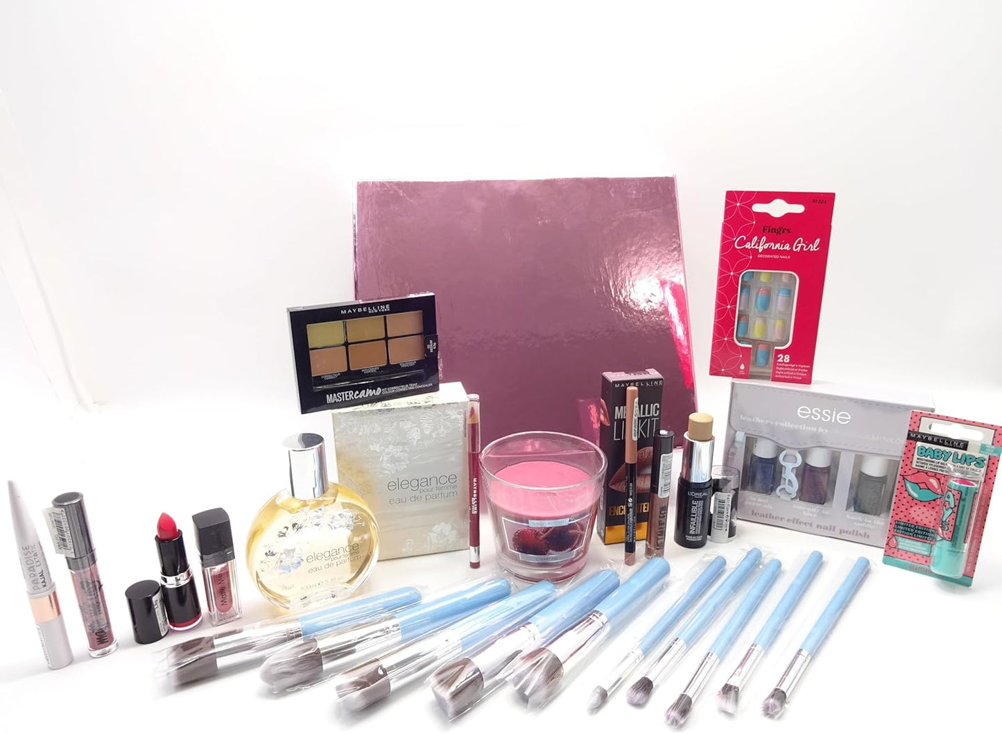 Make up Beauty Bundle for Women, Professional 10Pcs Kabuki Makeup Brushes, Perfume, Nails, Candle, Elegance Perfume Xmas Gift Set, Gift Wrapped