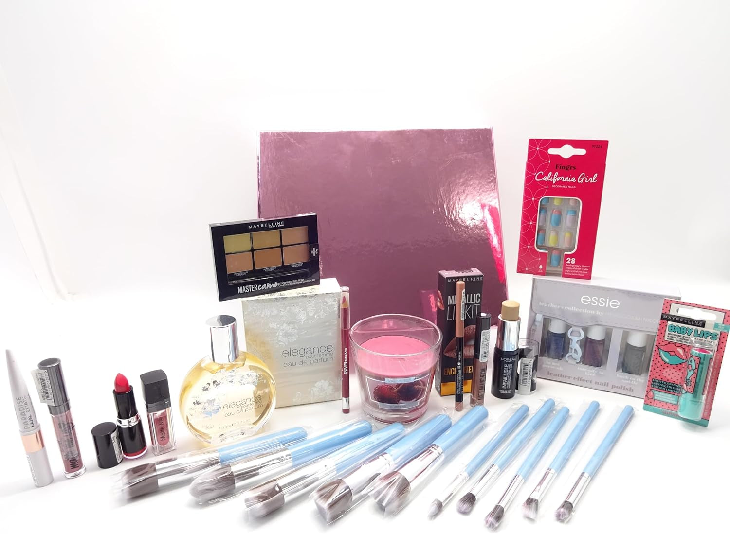 Make up Beauty Bundle for Women, Professional 10Pcs Kabuki Makeup Brushes, Perfume, Nails, Candle, Elegance Perfume Xmas Gift Set, Gift Wrapped