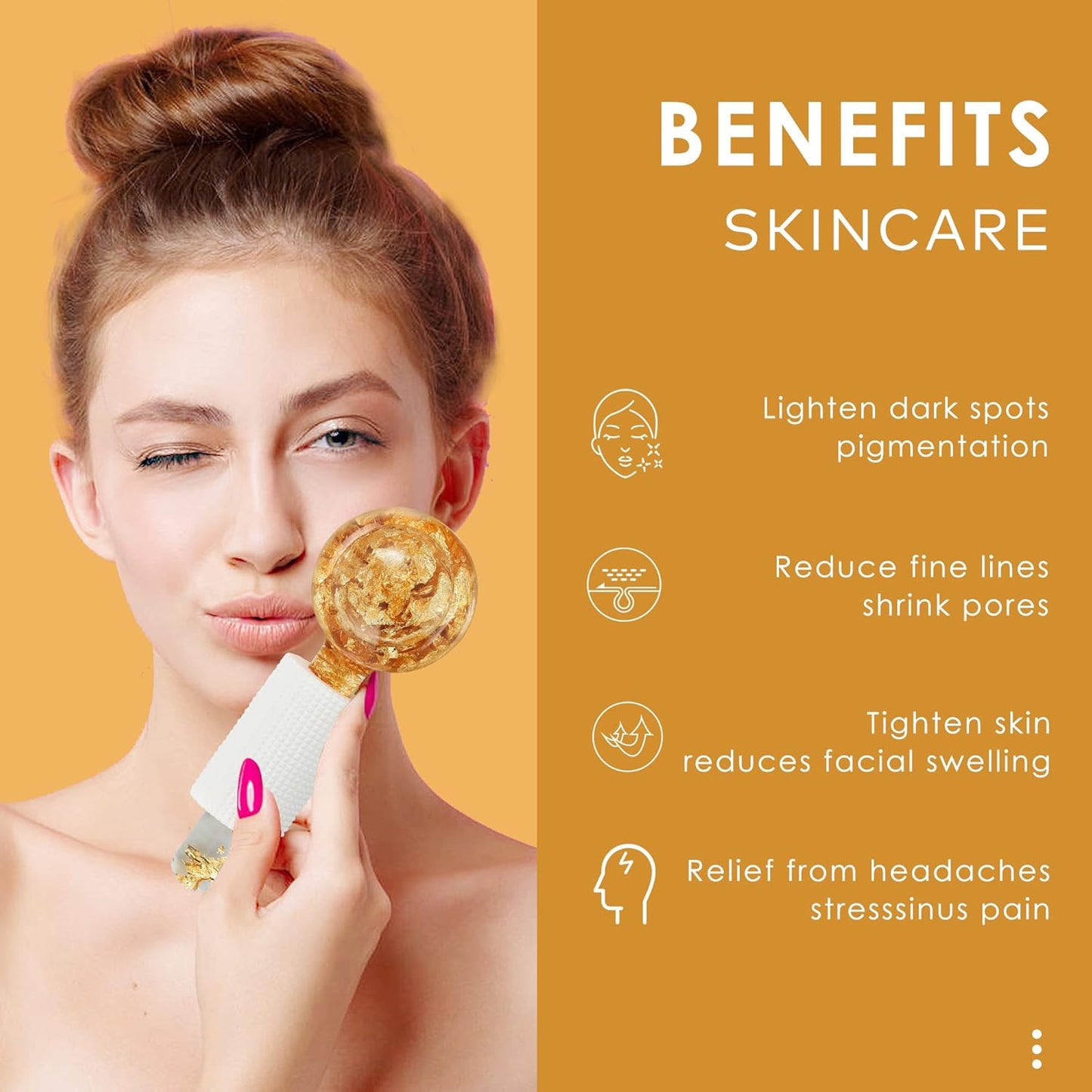 Ice Globes for Facial, Cooling Globes Set for Eye & Neck, Cold Glass Ice Roller Ball, Cryo Sticks Face Globes, Tighten Skin, Reduce Puffiness and Dark Circles, Enhance Circulation, Gold