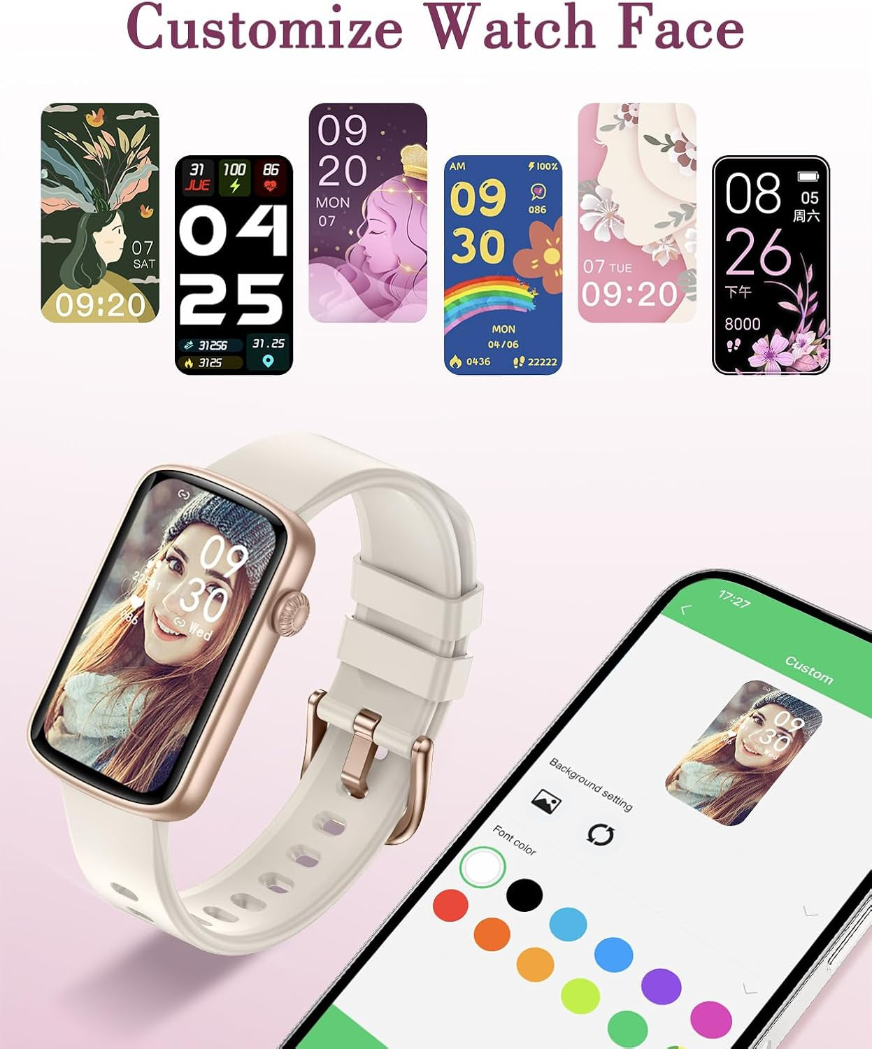 Smart Watches for Women, Fitness Watch Smart Watch Fitness Tracker Ladies with Pedometer Heart Rate Monitor Blood Oxygen Sleep Monitor Activity Tracker Waterproof IP68 for Android Ios