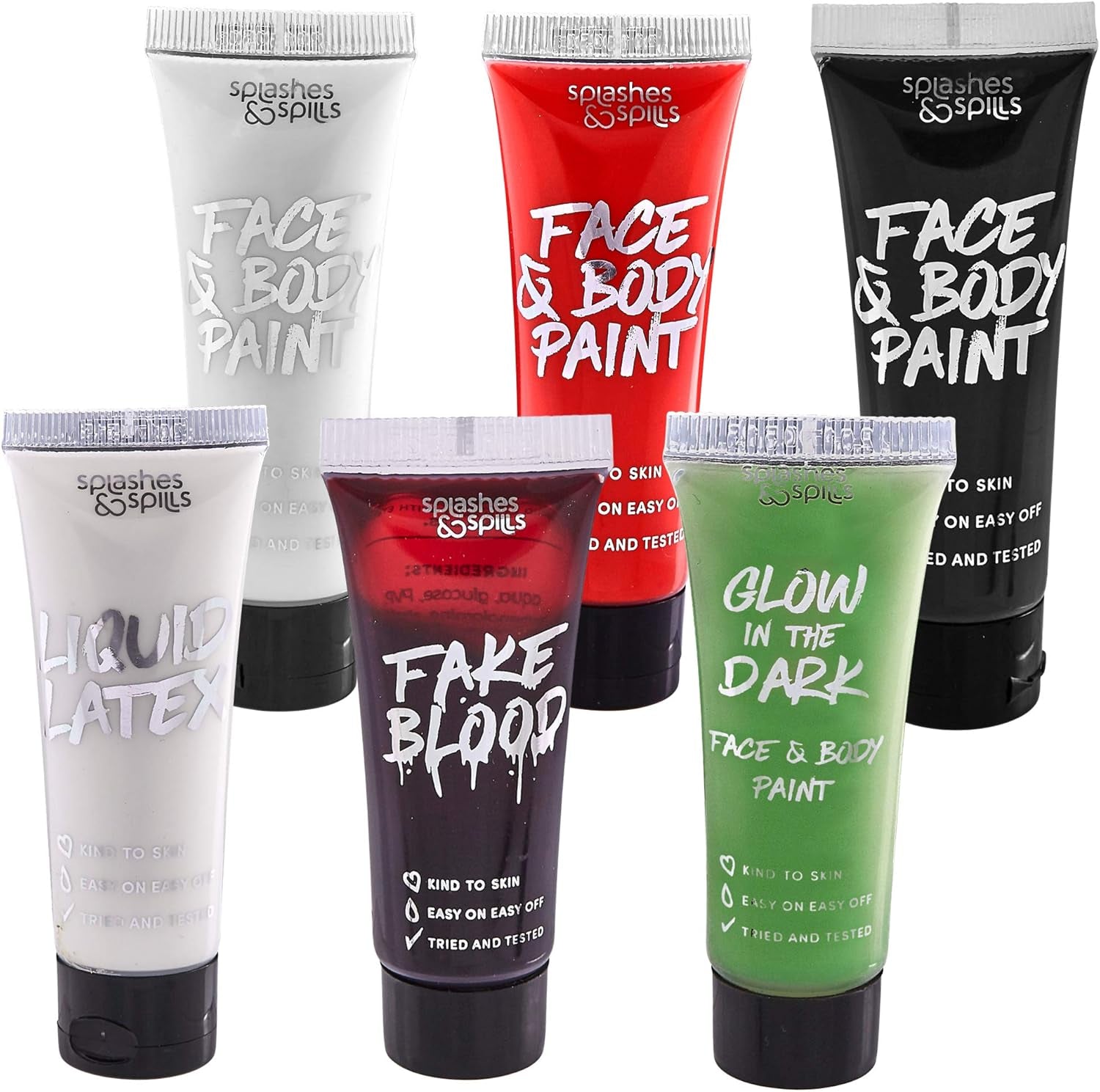 Horror SFX Kit for Halloween Makeup– Full Set of 6 Includes Liquid Latex, Fake Blood, Glow in the Dark Face & Body Paint, plus White, Black and Red Face & Body Paint