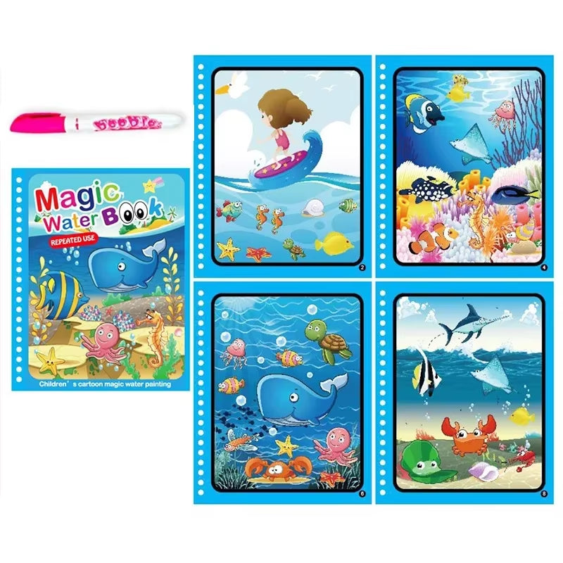 Children Early Education Toys Magical Book with Pen Water Drawing Toys Gift Reusable Coloring Book Magic Drawing Book