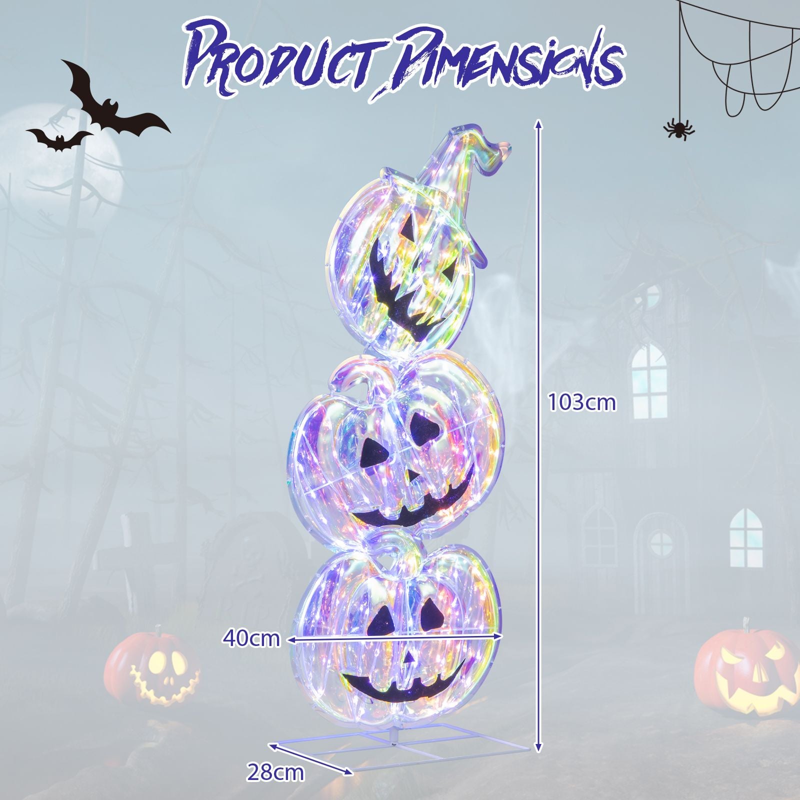 3.4 Ft Light up Stacked Pumpkins Halloween Decorations for Porch and Party