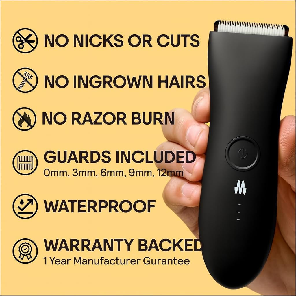 the Trimmer Original - Body Hair Trimmer for Men, Electric Shaver for Pubic Hair, Chest, Legs & Bikini, Waterproof & Rechargeable, Onyx