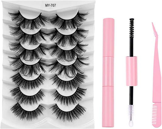 Lash Strips Lashes with Glue False Eyelashes Fluffy Volume 7 Pairs Dramatic Thick Crossed Lash Nature Look Soft Reusable Eyelash for Makeup B5516