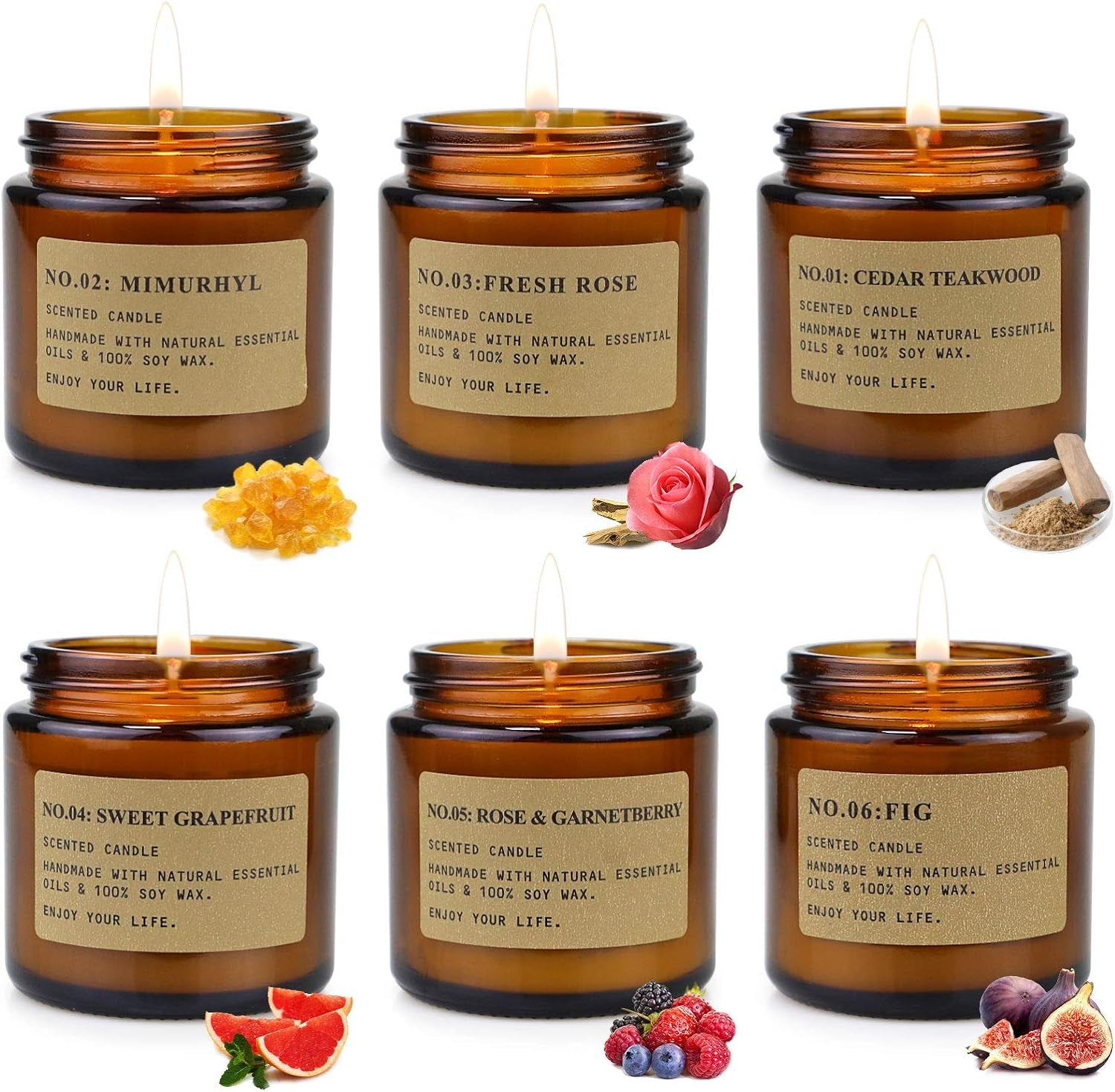 Scented Candles Gifts Set for Women,6 Pack Aromatherapy Candles Set,Long Lasting Burn Candle Gift for Mother Friend,Soy Wax Vegan Candle Present for Birthday,Valentine,Anniversary,Amber Glas Jar