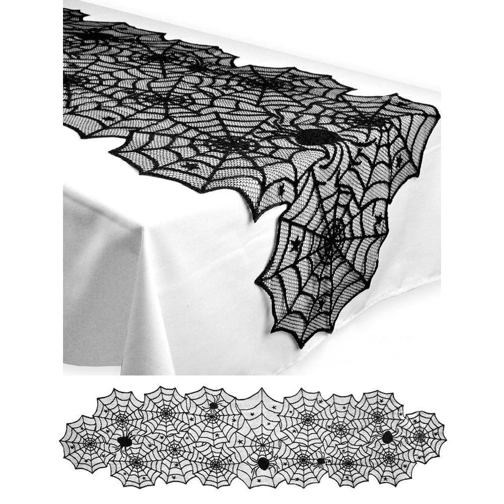 Halloween Decoration for Home Spider Web Lace Tablecloth Skull Door Fireplace Curtain Horror House Party Decoration New Year2022