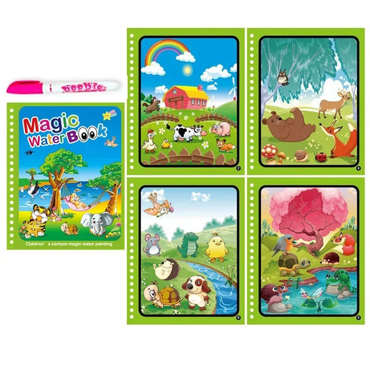 Children Early Education Toys Magical Book with Pen Water Drawing Toys Gift Reusable Coloring Book Magic Drawing Book