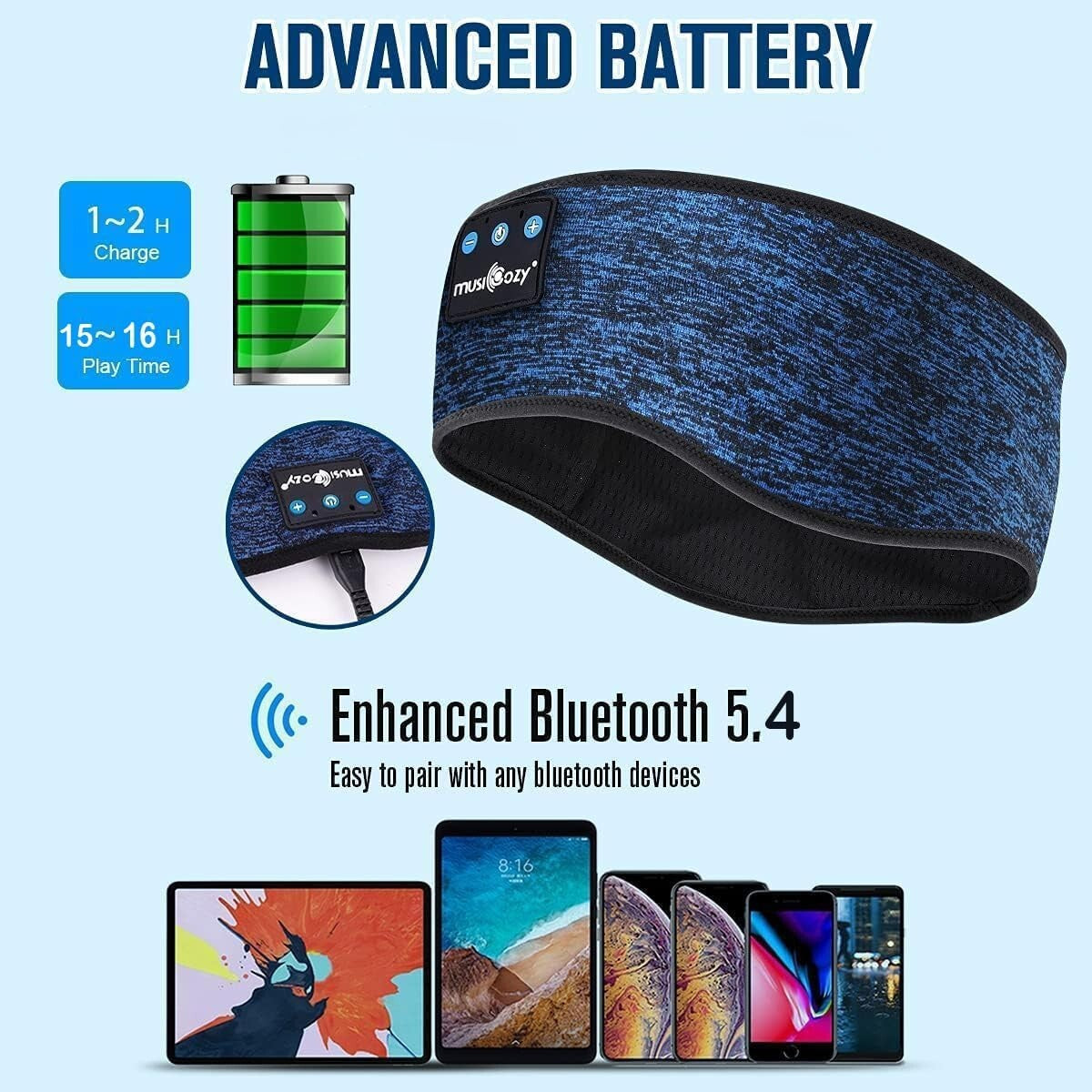 MUSICOZY Sleep Headphones Headband Bluetooth Soft Headphones for Sleeping & With