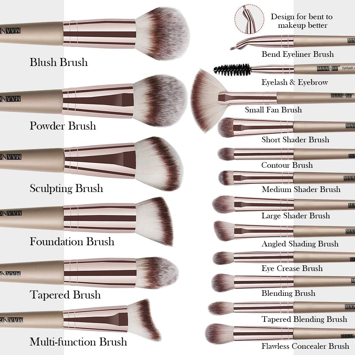Makeup Brushes, 18 Pcs Makeup Brush Set Premium Synthetic Make up Brush Set for Contouring Concealer Foundation Powder Eye Shadows Blush Cruelty-Free Makeup Brushes with Champagne Gold Handle