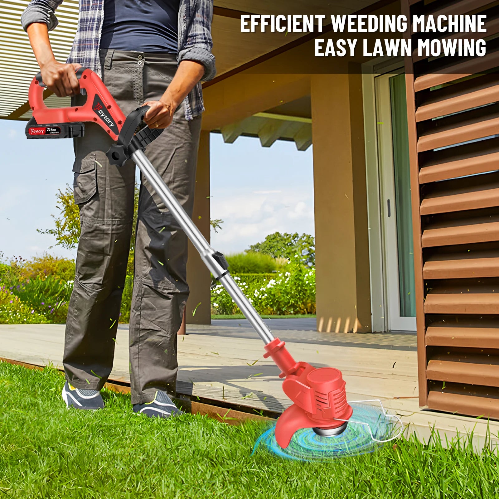 Electric Lawn Mower 21V Cordless Grass Trimmer Length Adjustable Cutter Household Garden Tools 36000RPM Battery with Battery