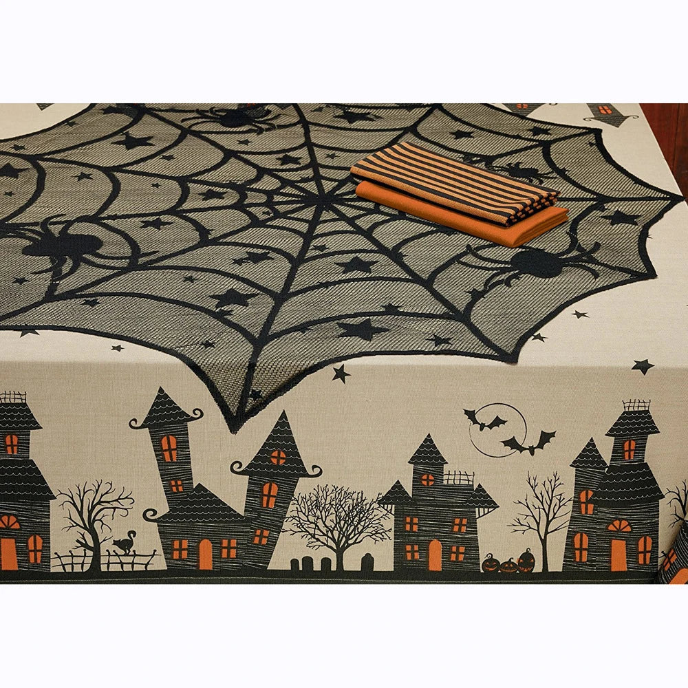 Halloween Decoration for Home Spider Web Lace Tablecloth Skull Door Fireplace Curtain Horror House Party Decoration New Year2022