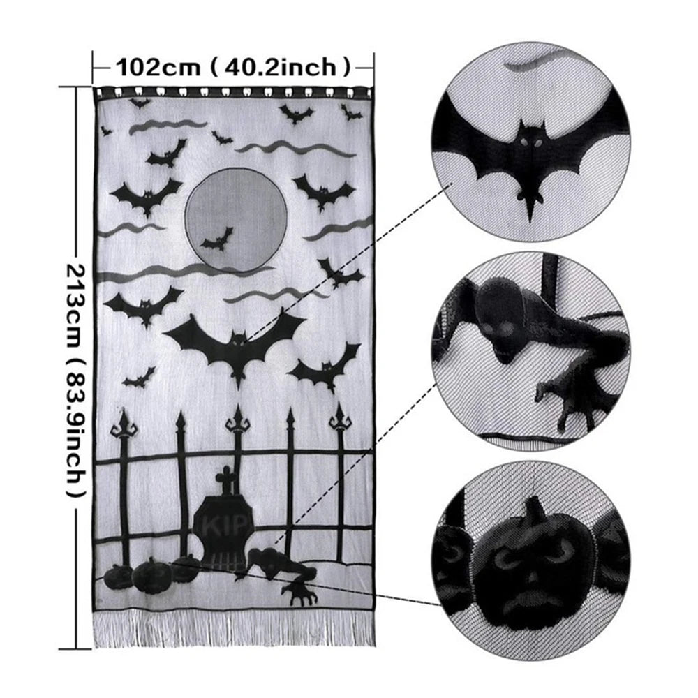 Halloween Decoration for Home Spider Web Lace Tablecloth Skull Door Fireplace Curtain Horror House Party Decoration New Year2022