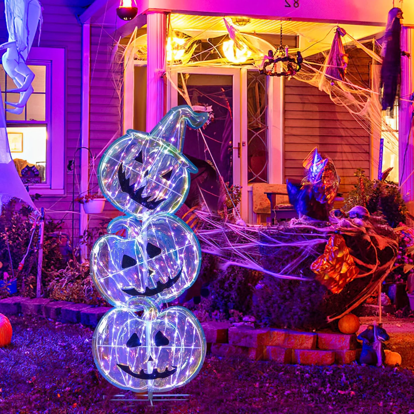 3.4 Ft Light up Stacked Pumpkins Halloween Decorations for Porch and Party