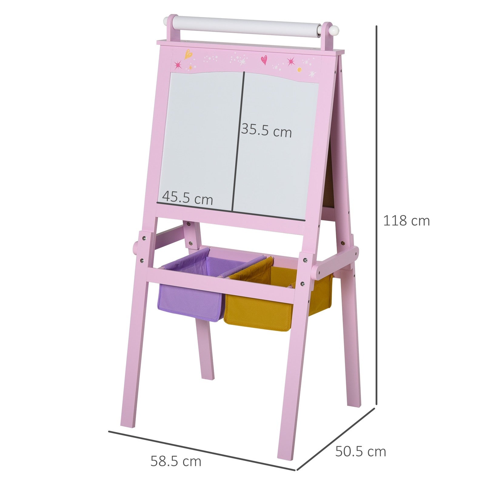HOMCOM Kids Wooden Art Easel with Paper Roll Double-Sided Chalkboard, Whiteboard