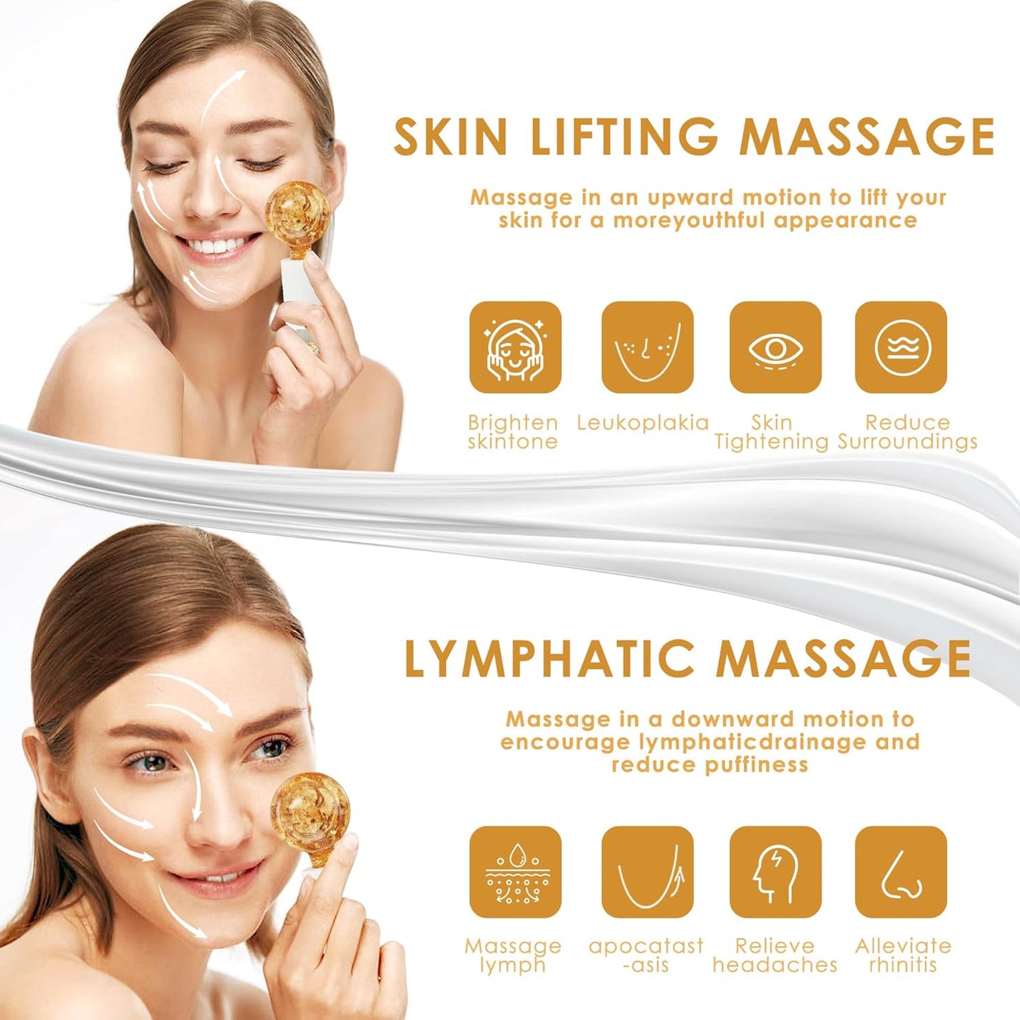 Ice Globes for Facial, Cooling Globes Set for Eye & Neck, Cold Glass Ice Roller Ball, Cryo Sticks Face Globes, Tighten Skin, Reduce Puffiness and Dark Circles, Enhance Circulation, Gold
