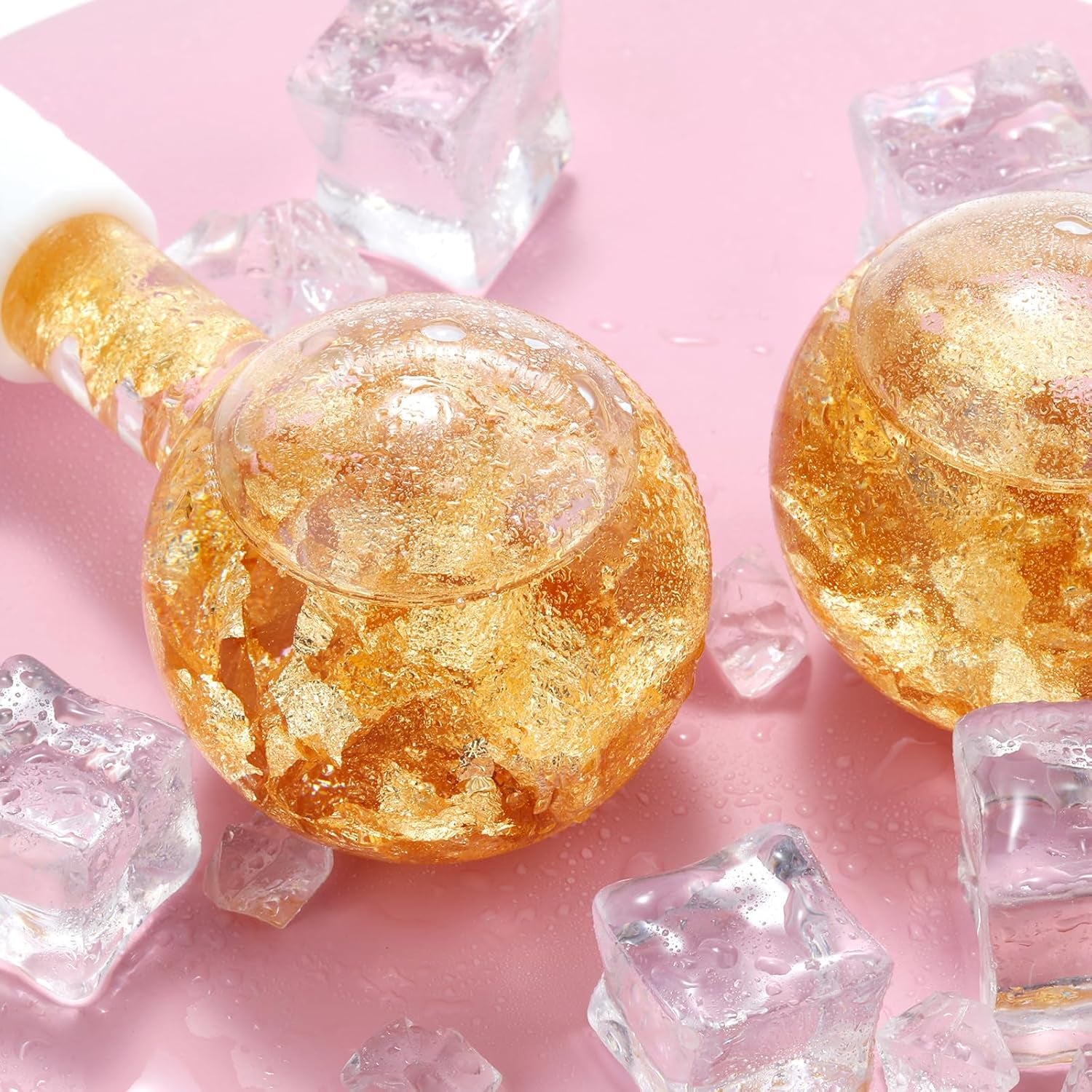 Ice Globes for Facial, Cooling Globes Set for Eye & Neck, Cold Glass Ice Roller Ball, Cryo Sticks Face Globes, Tighten Skin, Reduce Puffiness and Dark Circles, Enhance Circulation, Gold