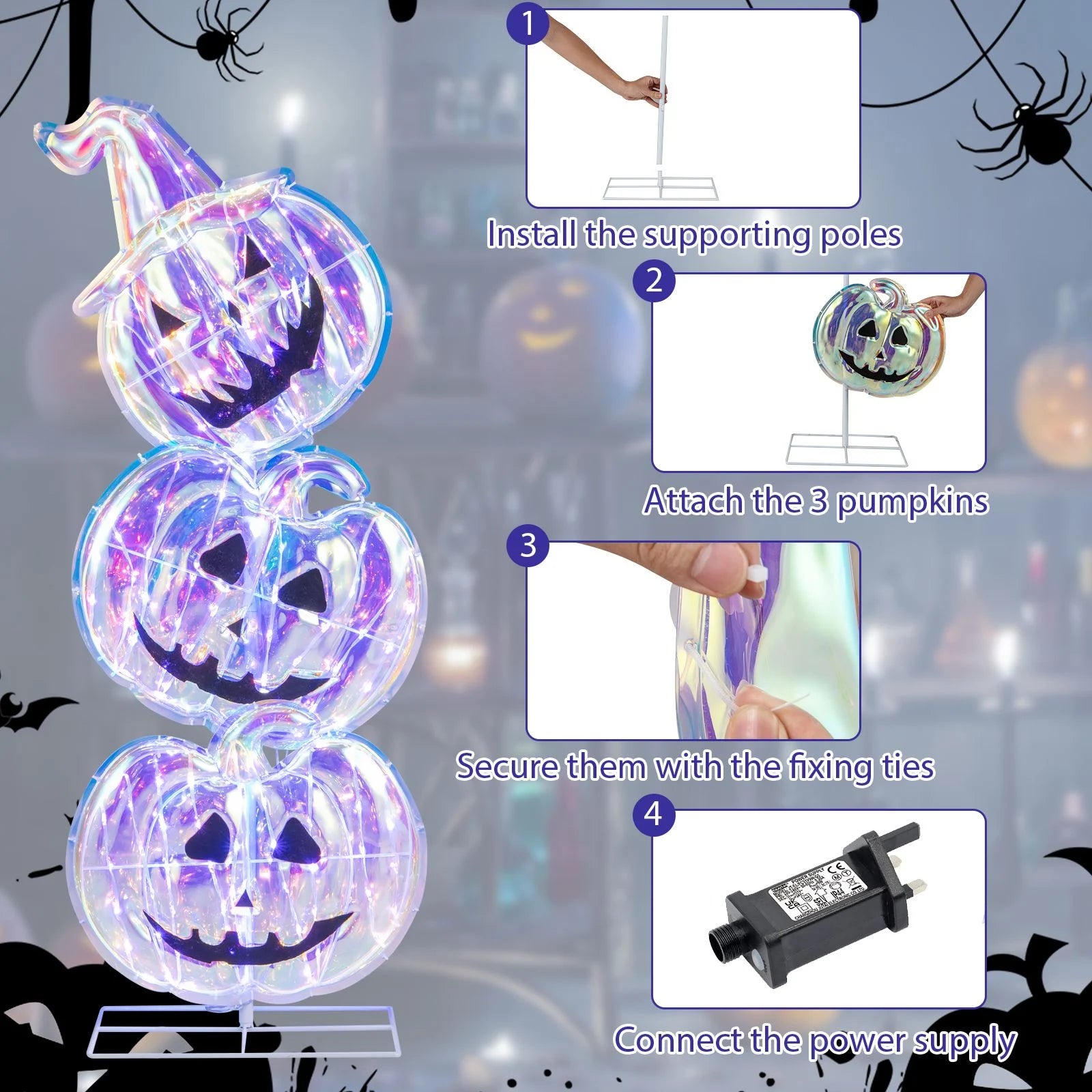 3.4 Ft Light up Stacked Pumpkins Halloween Decorations for Porch and Party