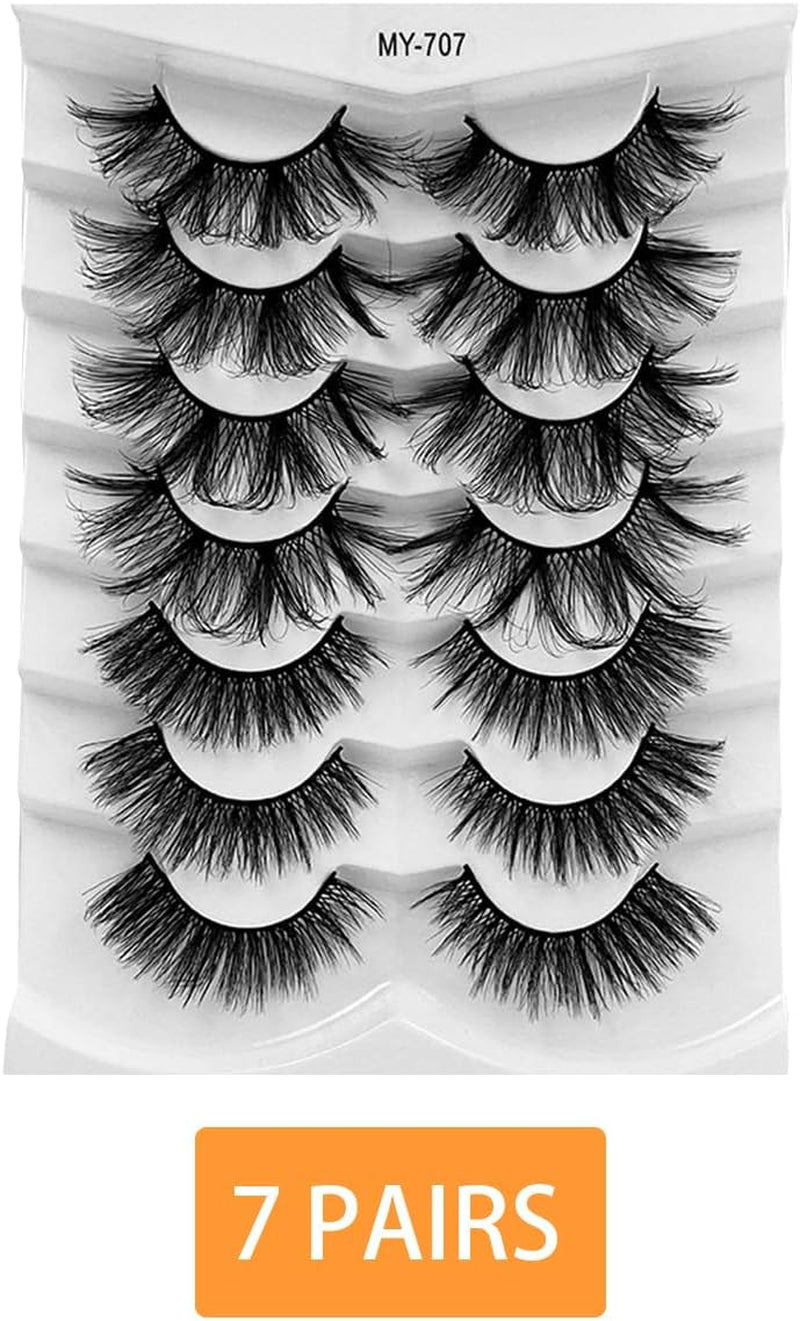Lash Strips Lashes with Glue False Eyelashes Fluffy Volume 7 Pairs Dramatic Thick Crossed Lash Nature Look Soft Reusable Eyelash for Makeup B5516