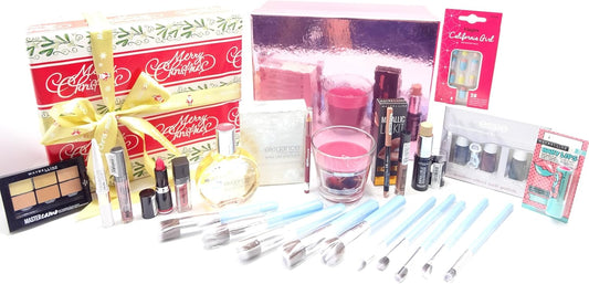Make up Beauty Bundle for Women, Professional 10Pcs Kabuki Makeup Brushes, Perfume, Nails, Candle, Elegance Perfume Xmas Gift Set, Gift Wrapped
