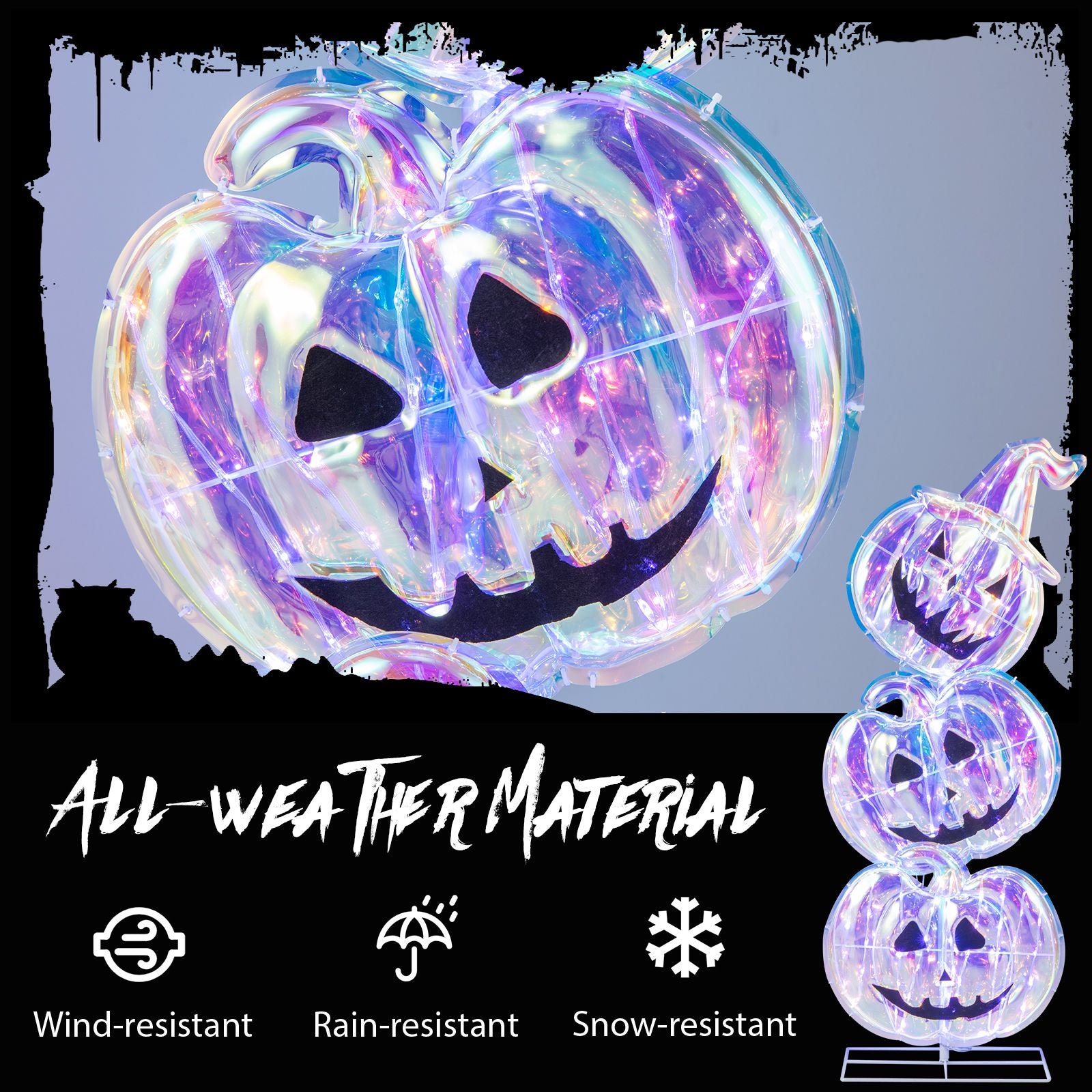3.4 Ft Light up Stacked Pumpkins Halloween Decorations for Porch and Party