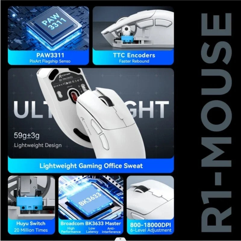 Attack Shark R1 Wireless Gaming Mouse 18000DPI Lightweight 2.4G/Bluetooth