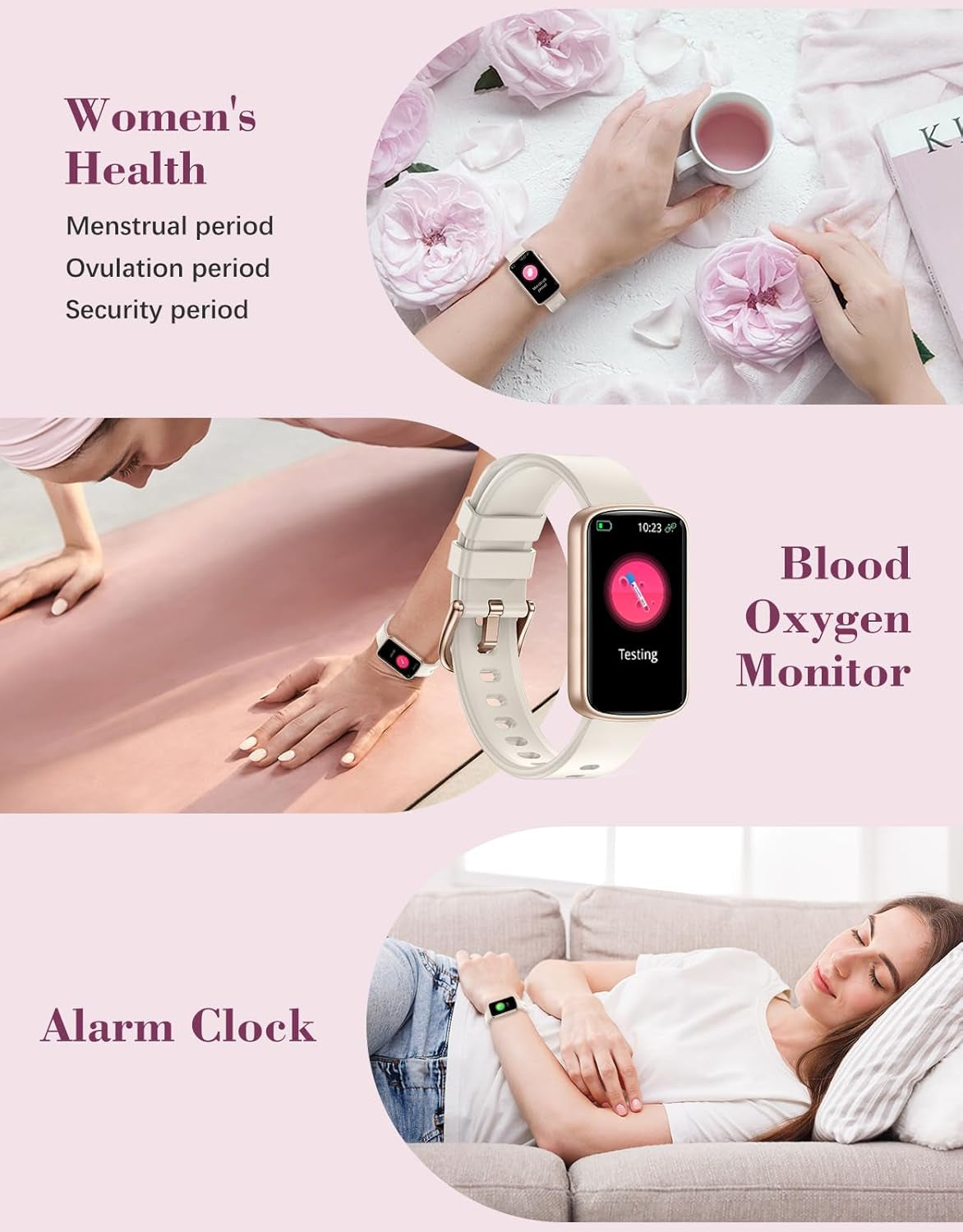 Smart Watches for Women, Fitness Watch Smart Watch Fitness Tracker Ladies with Pedometer Heart Rate Monitor Blood Oxygen Sleep Monitor Activity Tracker Waterproof IP68 for Android Ios