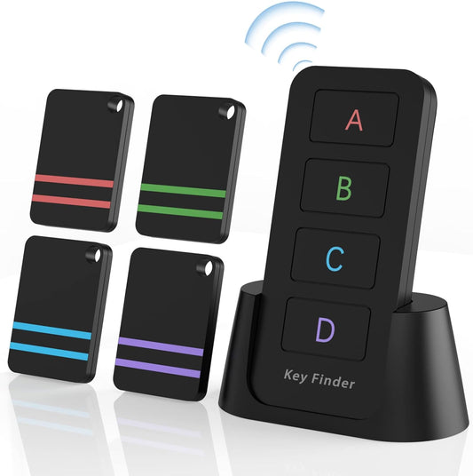 Remote Control Finder, Pack of 4 Find My Keys Device | Stick on Remote Finder Beeper, Tracker Tags for Car Keys and Phones | 120Ft Range 80Db RF Key Locator, Lost Key Finders That Make Noise