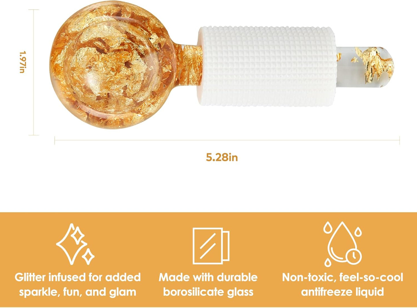 Ice Globes for Facial, Cooling Globes Set for Eye & Neck, Cold Glass Ice Roller Ball, Cryo Sticks Face Globes, Tighten Skin, Reduce Puffiness and Dark Circles, Enhance Circulation, Gold
