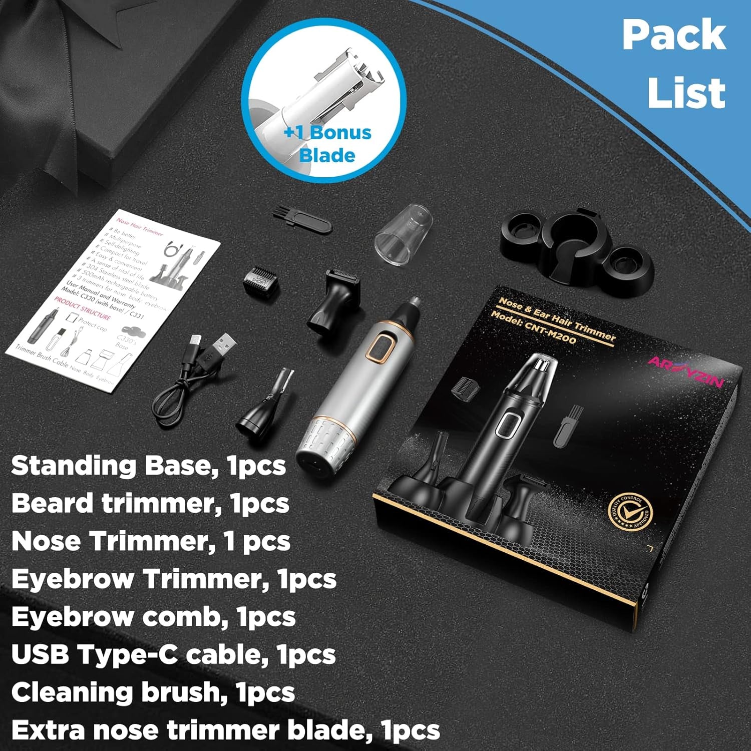 Nose Hair Trimmer for Men,4 in 1 Rechargable Nose Trimmer Men 2025 Professional Upgrade Painless Noses Hair Trimmer Dual Edge Blades with IPX7 Waterproof for Easy Cleansing,Grey Gold