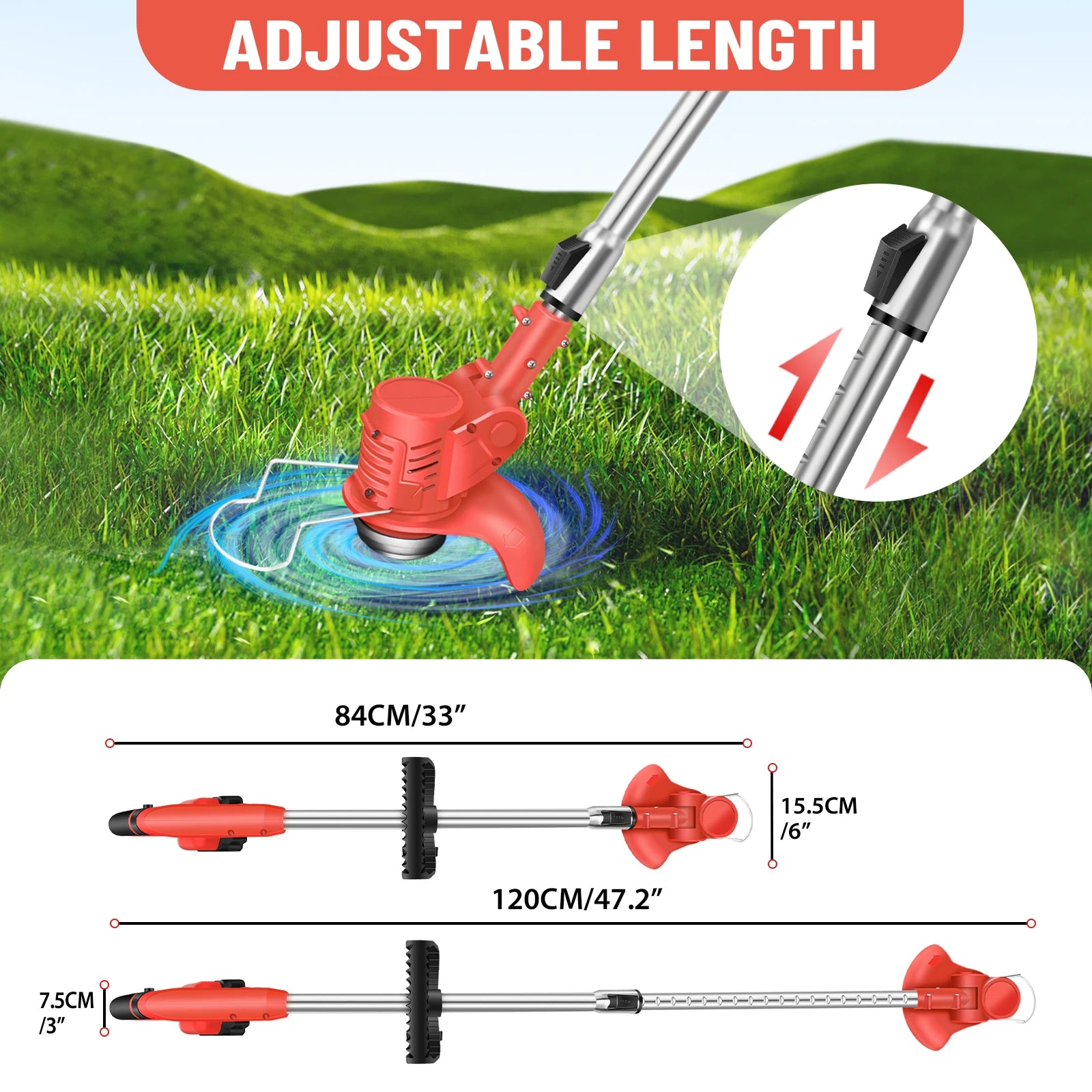 Electric Lawn Mower 21V Cordless Grass Trimmer Length Adjustable Cutter Household Garden Tools 36000RPM Battery with Battery