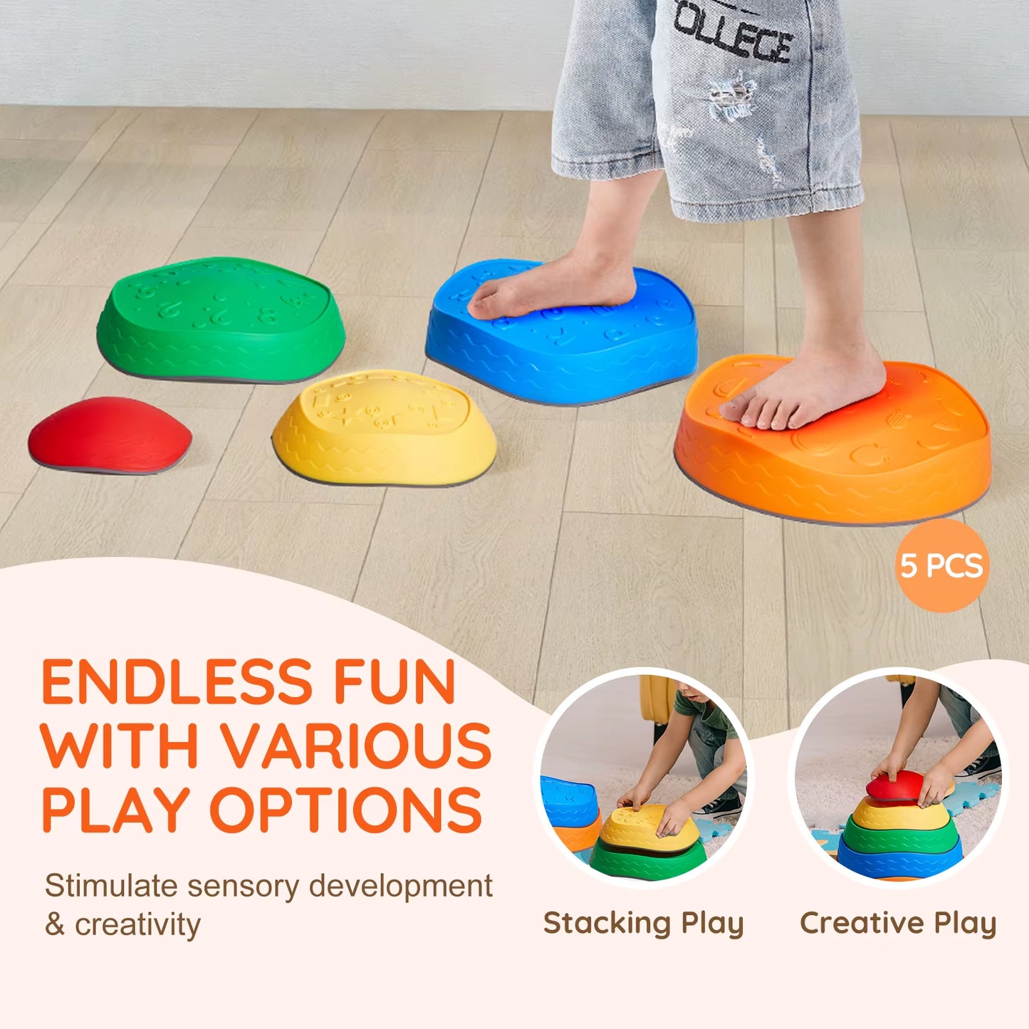 5PCS Balance Stepping Stones Montessori Children Toys Sensory Training Tactile Sensing for Kids Party Social Games