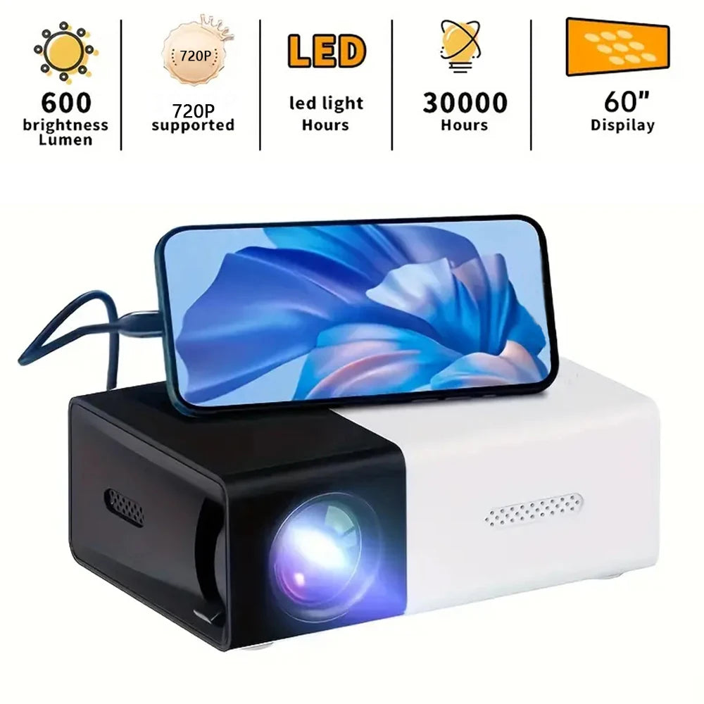 Portable Wired Projector Mobile Phone LED Mini Home Video Equipment 720P HD Screen Usb/Sd/Av/Hd